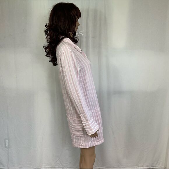 NEW Plush Apparel Pink White Striped Cotton & Linen Pajamas Sleep Romper Small - Picture 5 of 11